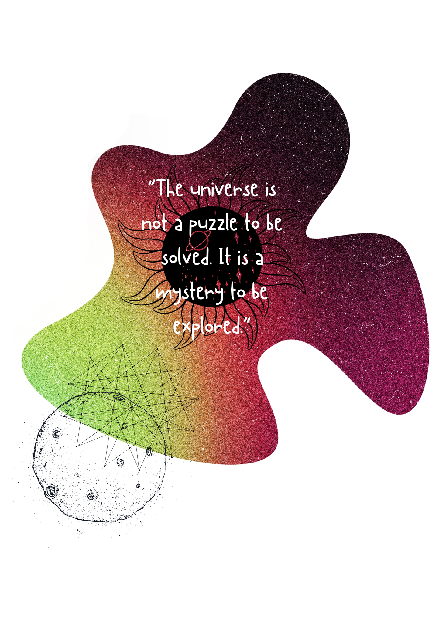 Colorful abstract design with a quote about the universe on a white background