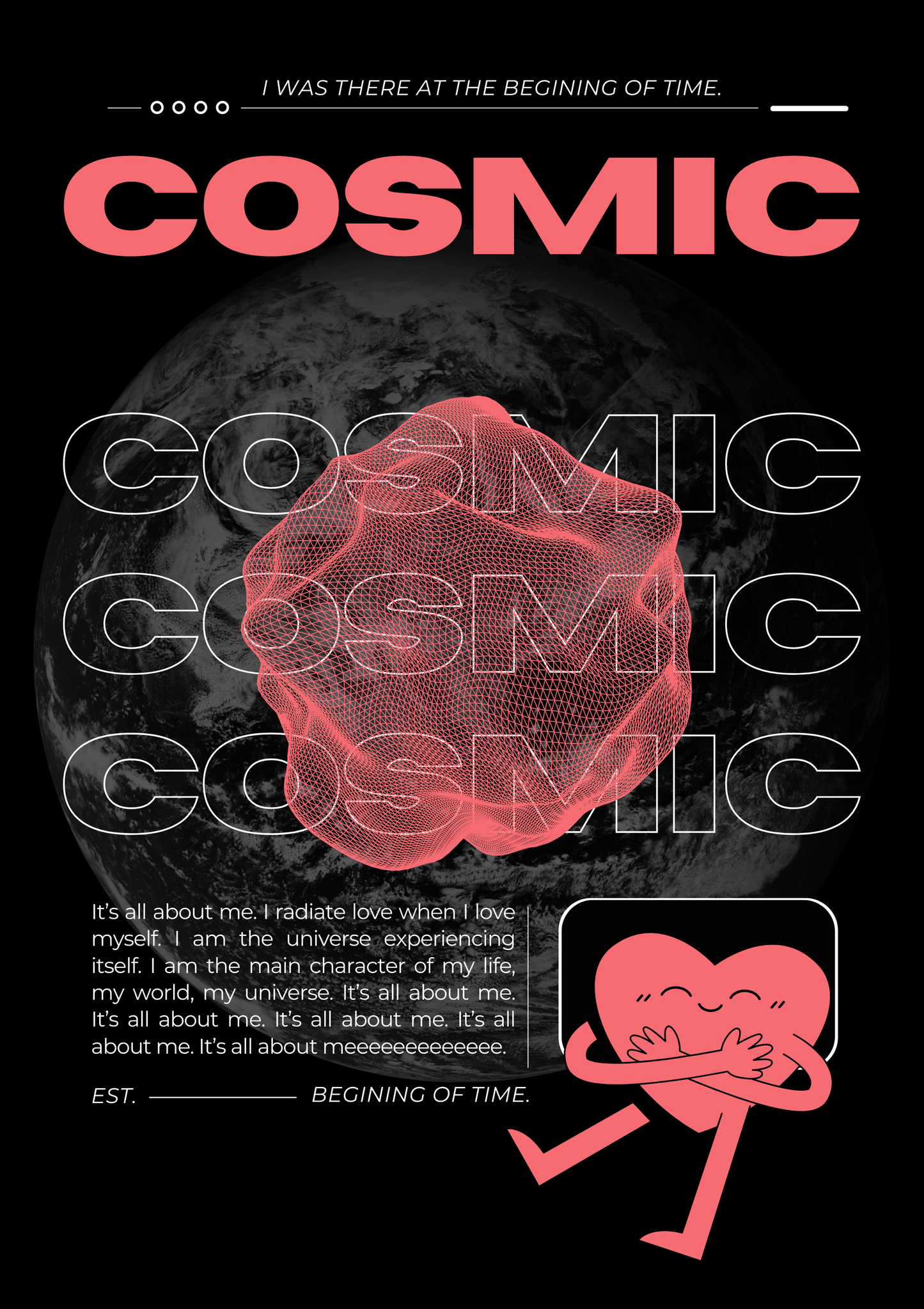 Cover of 'Cosmic' magazine with a red abstract design and text on a black background