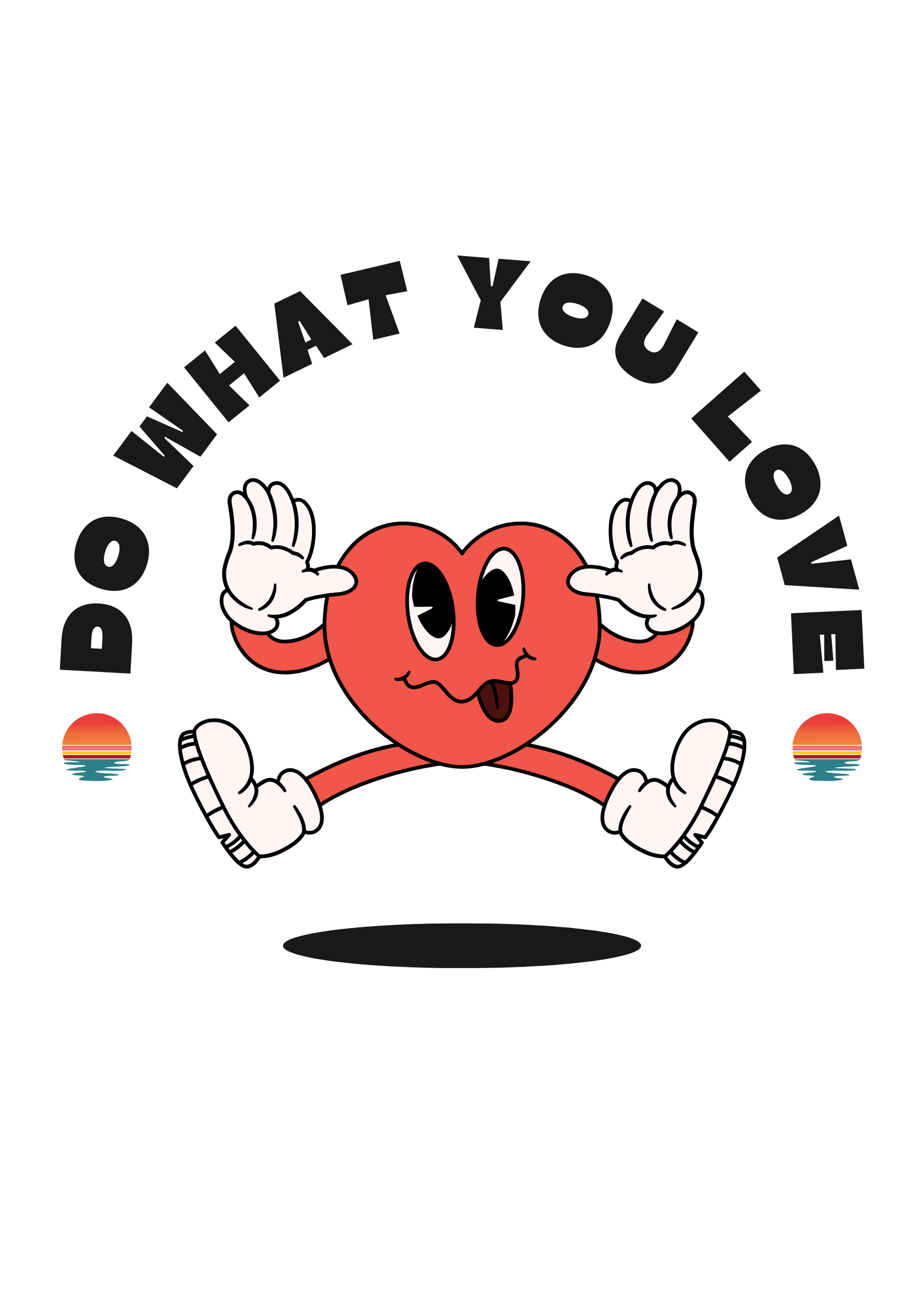Heart-shaped character with 'Do What You Love' text on a white background