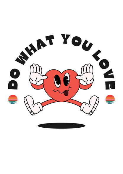 Heart-shaped character with 'Do What You Love' text on a white background