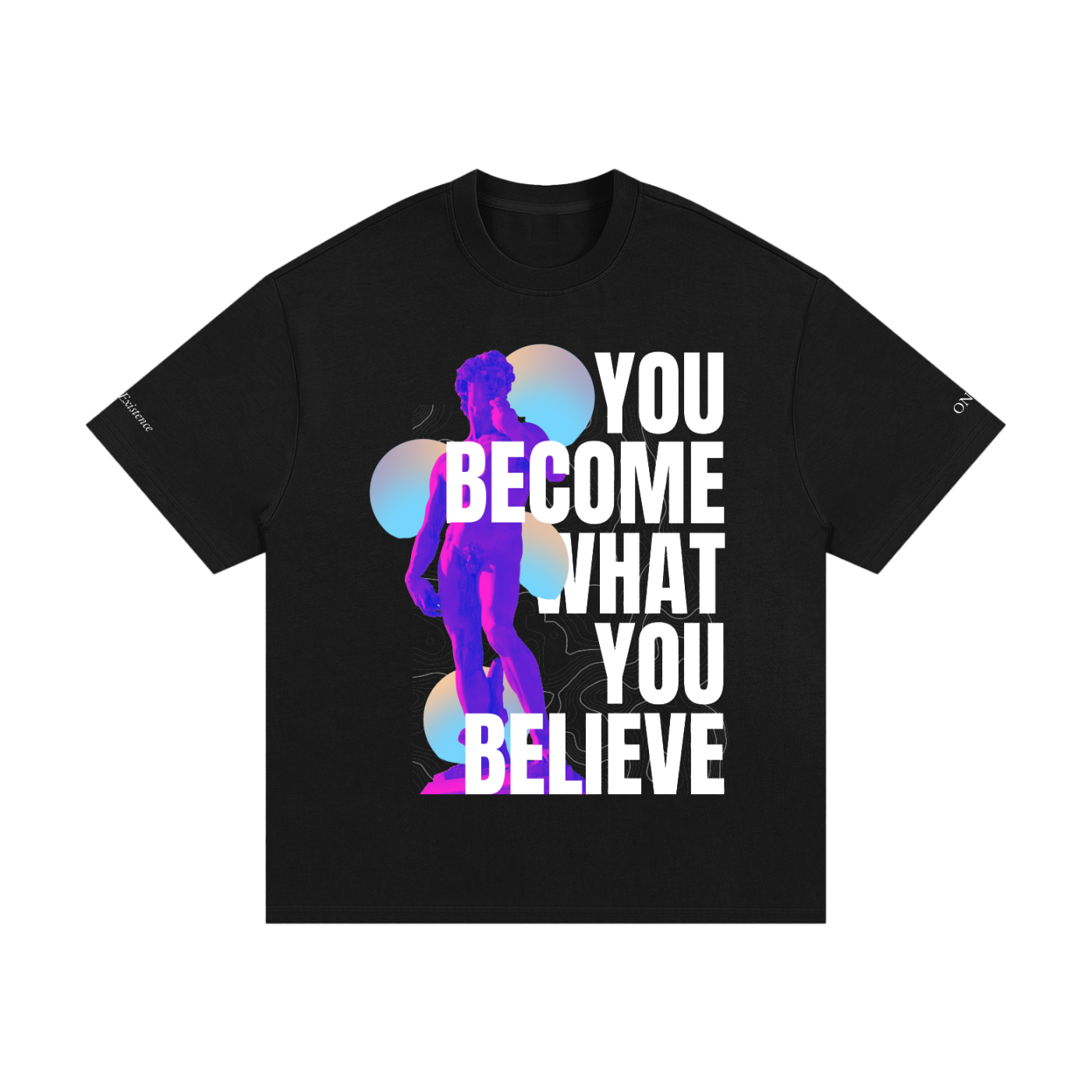 Black t-shirt with a colorful silhouette and motivational quote on a white background. Stylist streetwear tee, comfy formal tee, fashion tee, graphic tee