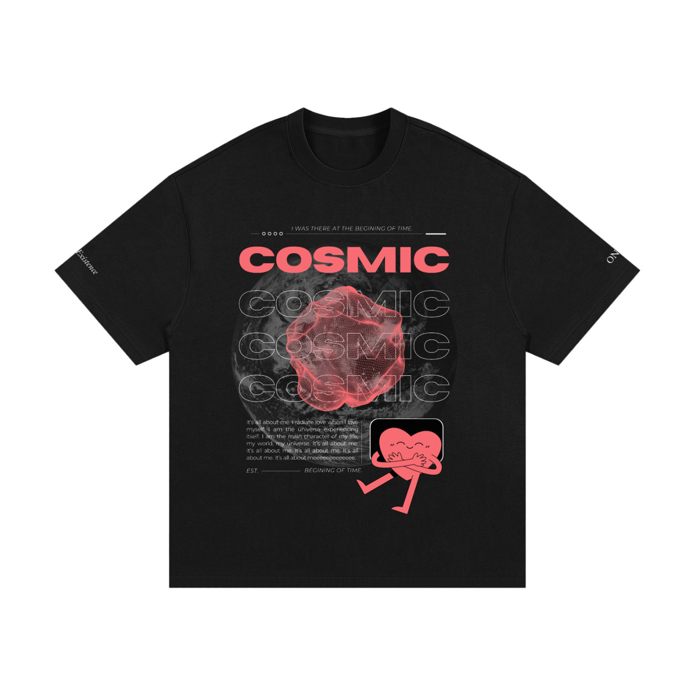 Black t-shirt with red and white graphic design on a white. Stylist streetwear tee, comfy formal tee, fashion tee, graphic teebackground