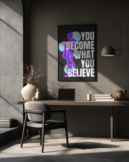 Modern office interior with motivational poster on the wall