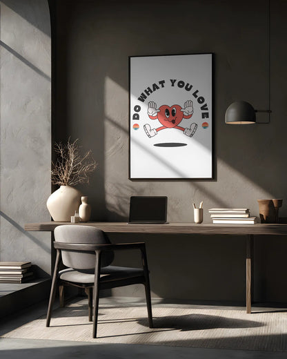Modern office interior with a motivational poster on the wall.