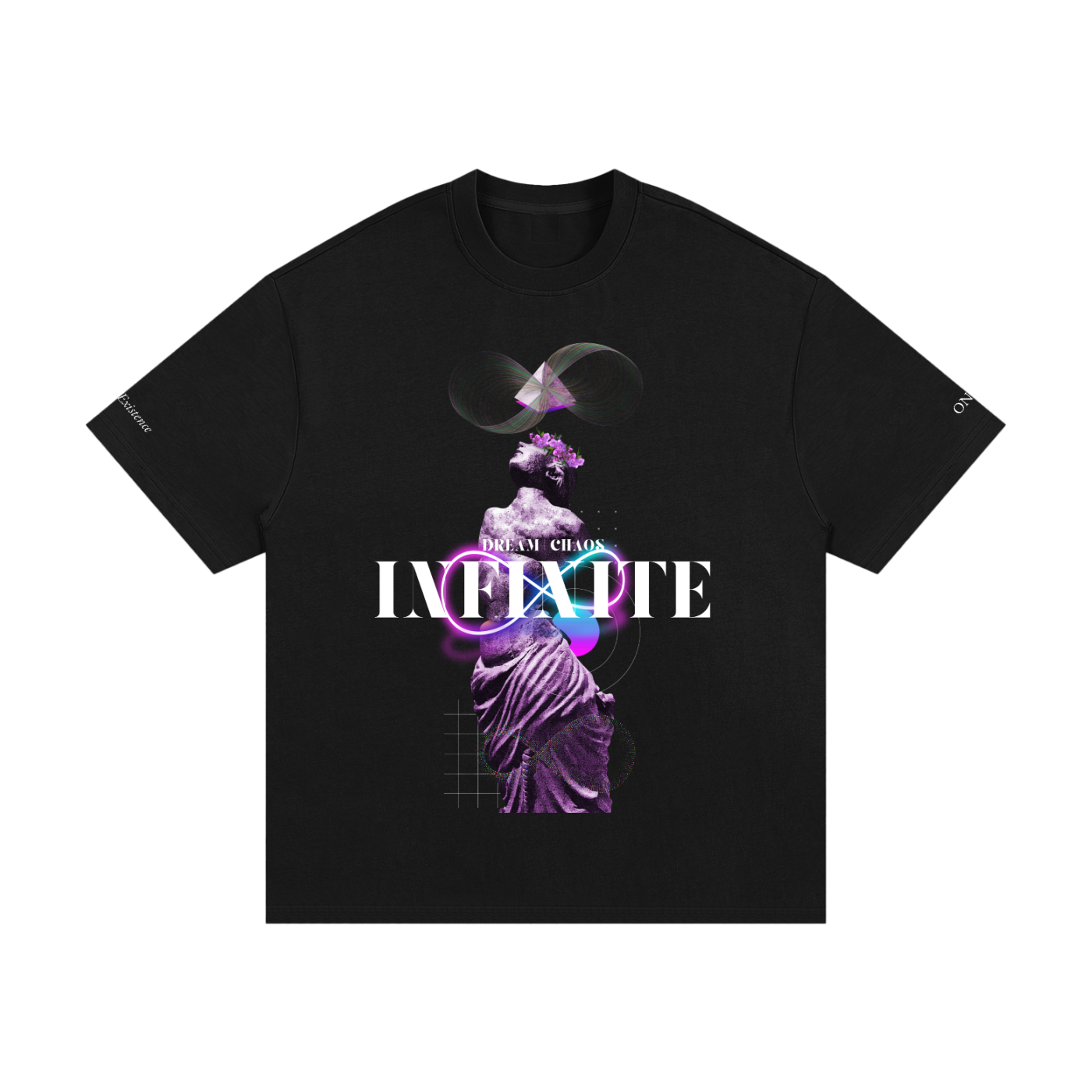 Black t-shirt with a graphic design and text on a white background. Stylist streetwear tee, comfy formal tee, fashion tee, graphic tee