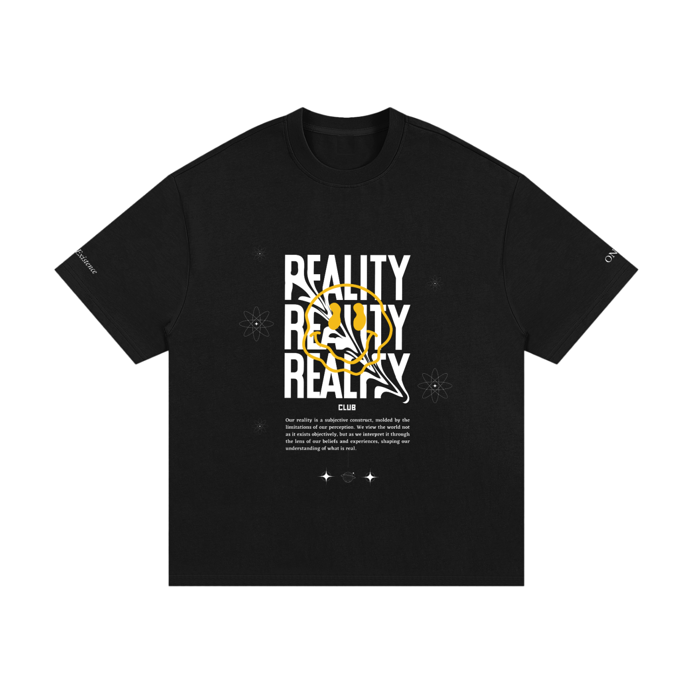 Black t-shirt with 'REALITY' graphic design on a white background Stylist streetwear tee, comfy formal tee, fashion tee, graphic tee