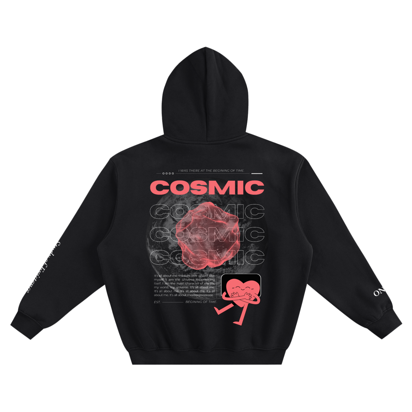 Black hoodie with red and white graphic design on a white background. Stylist streetwear hoodie, comfy formal hoodie, fashion hoodie, graphic hoodie, no front pocket hoodie, large hooded hoodie, large hood hoodie, oversized hoodie